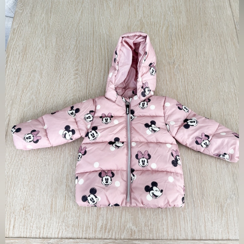 H&M Baby Girls Pink Minnie Mouse Puffer Jacket with Hood